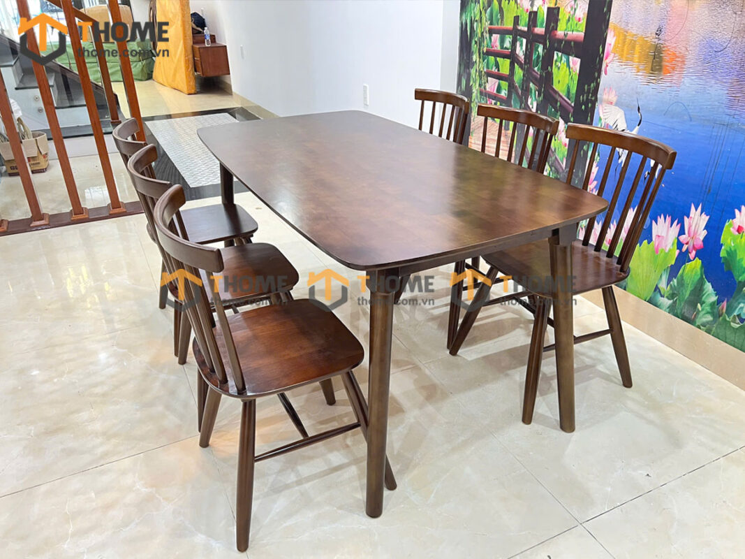 Bàn Ăn Gỗ Cao Su Tự Nhiên Mango Màu Óc Chó BA-02CS