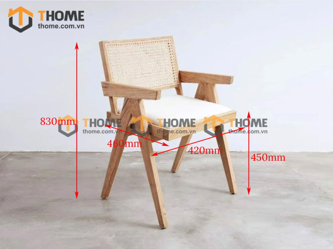Ghế Ăn Gỗ Sồi Tự Nhiên Đan Mây SH Có Tay GHEMM-14SN