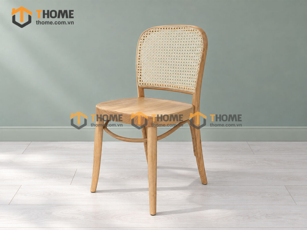 Ghế Ăn Gỗ Sồi Tự Nhiên Đan Mây Thonet 811 Mặt Tròn Gỗ Tựa Vòm Màu Tự Nhiên GHEMM-05SN