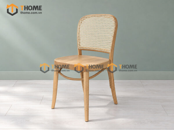 Ghế Ăn Gỗ Sồi Tự Nhiên Đan Mây Thonet 811 Mặt Tròn Gỗ Tựa Vòm Màu Tự Nhiên GHEMM-05SN