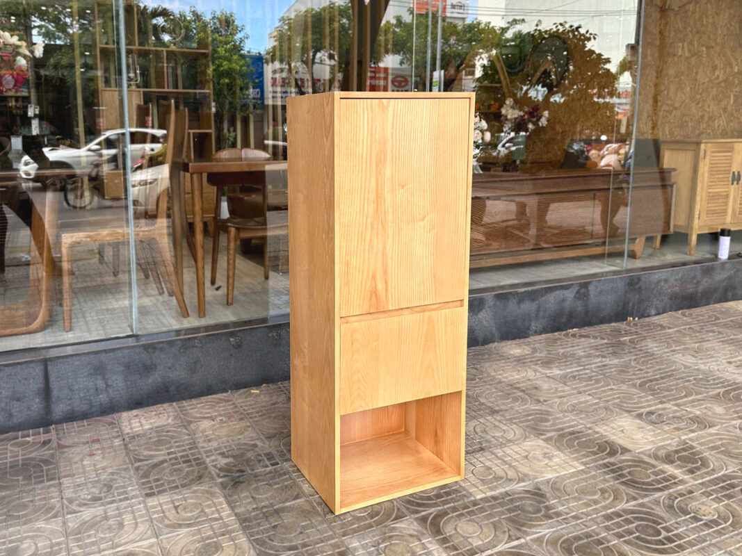 Bàn Làm Việc Góc Gỗ Sồi Tự Nhiên Kết Hợp Kệ Sách BLV2T-03SN