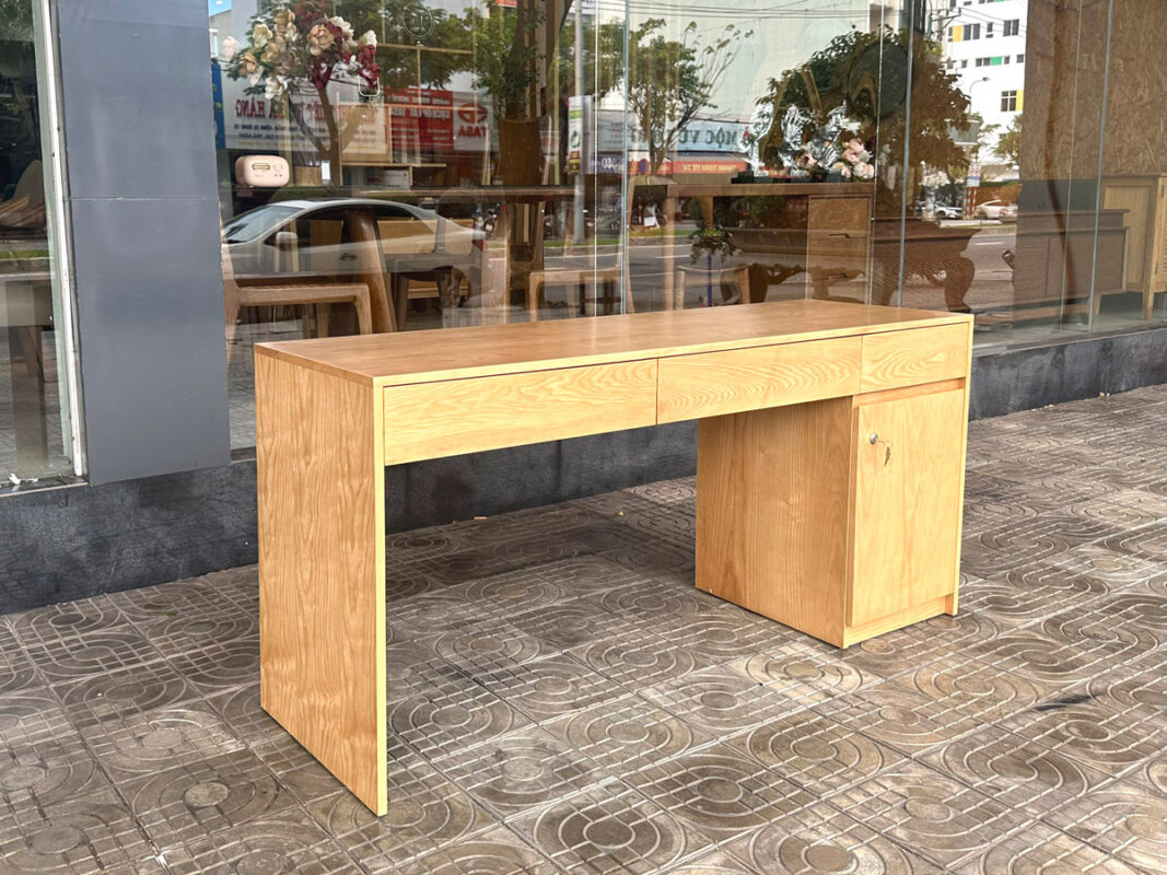 Bàn Làm Việc Góc Gỗ Sồi Tự Nhiên Kết Hợp Kệ Sách BLV2T-03SN