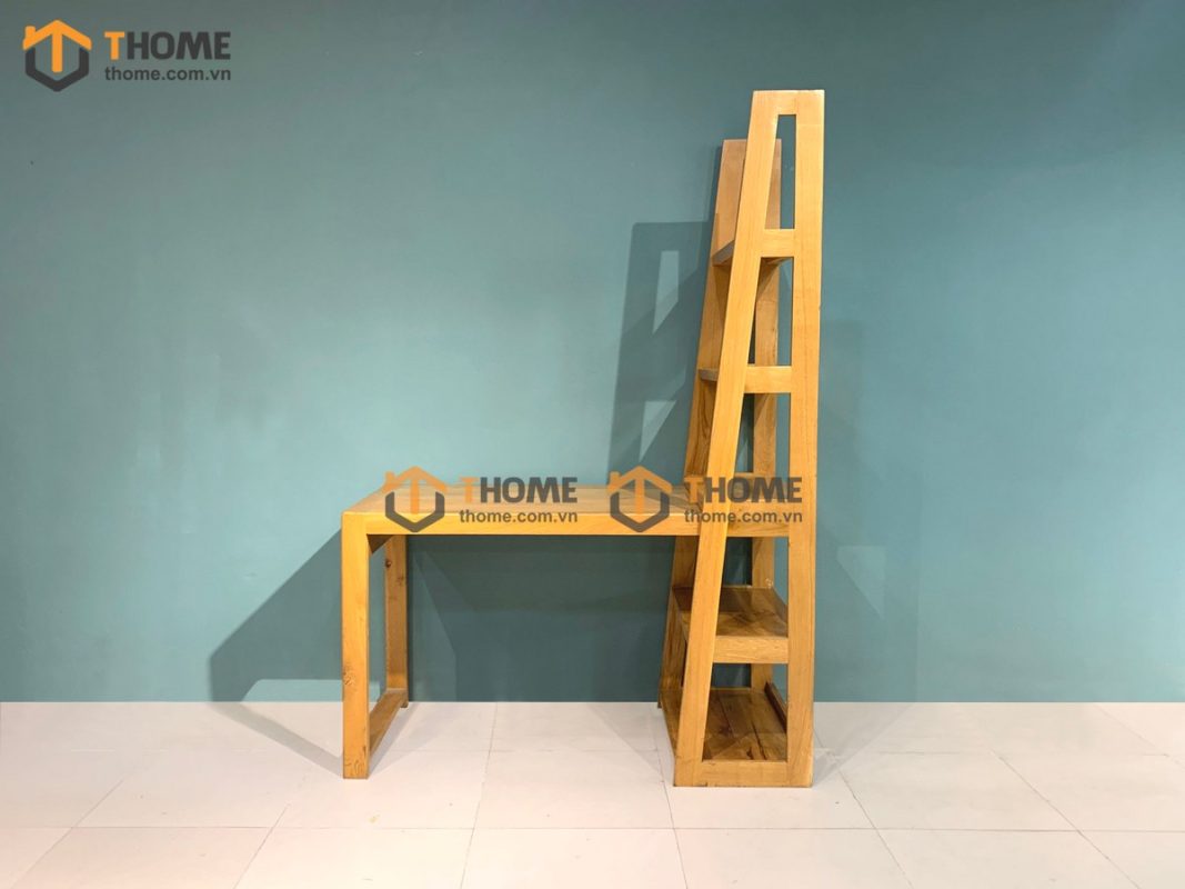 Bàn làm việc gỗ sồi tự nhiên có kệ sách bên hông BLV1T-14SM