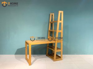Bàn làm việc gỗ sồi tự nhiên có kệ sách bên hông BLV1T-14SM