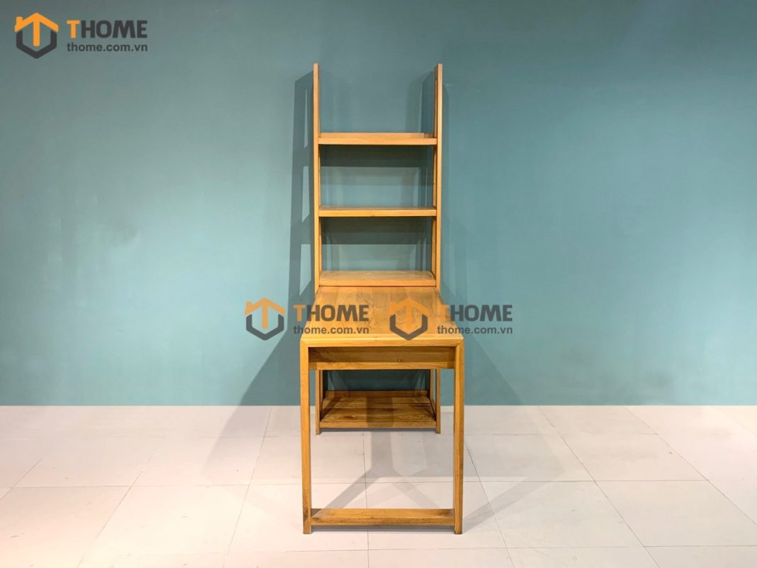 Bàn làm việc gỗ sồi tự nhiên có kệ sách bên hông BLV1T-14SM