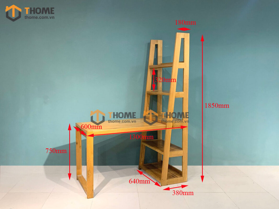 Bàn Làm Việc Gỗ Sồi Tự Nhiên Có Kệ Sách Bên Hông BLV1T-14SM