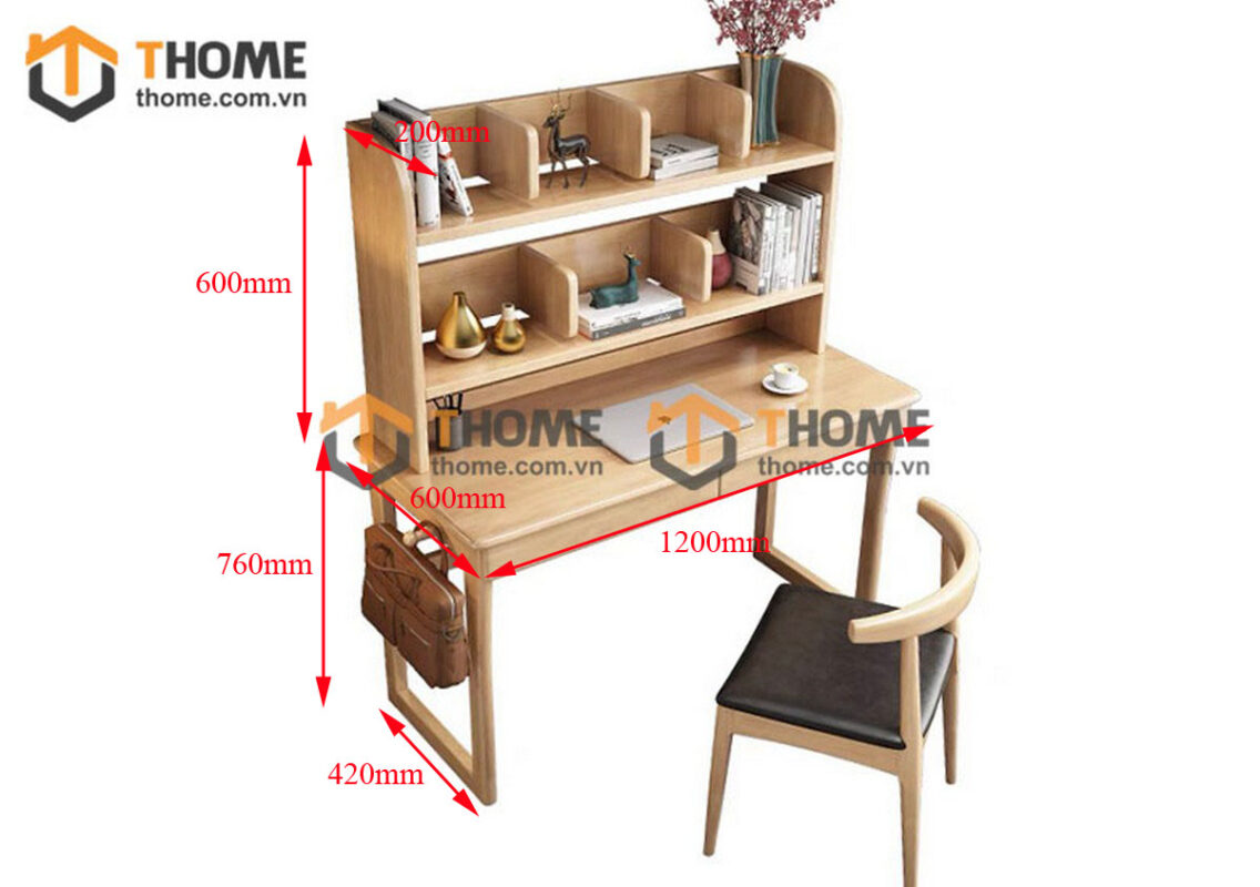 Bàn Làm Việc Gỗ Sồi Tự Nhiên 2 Tầng Aolix BLV2T-01SN
