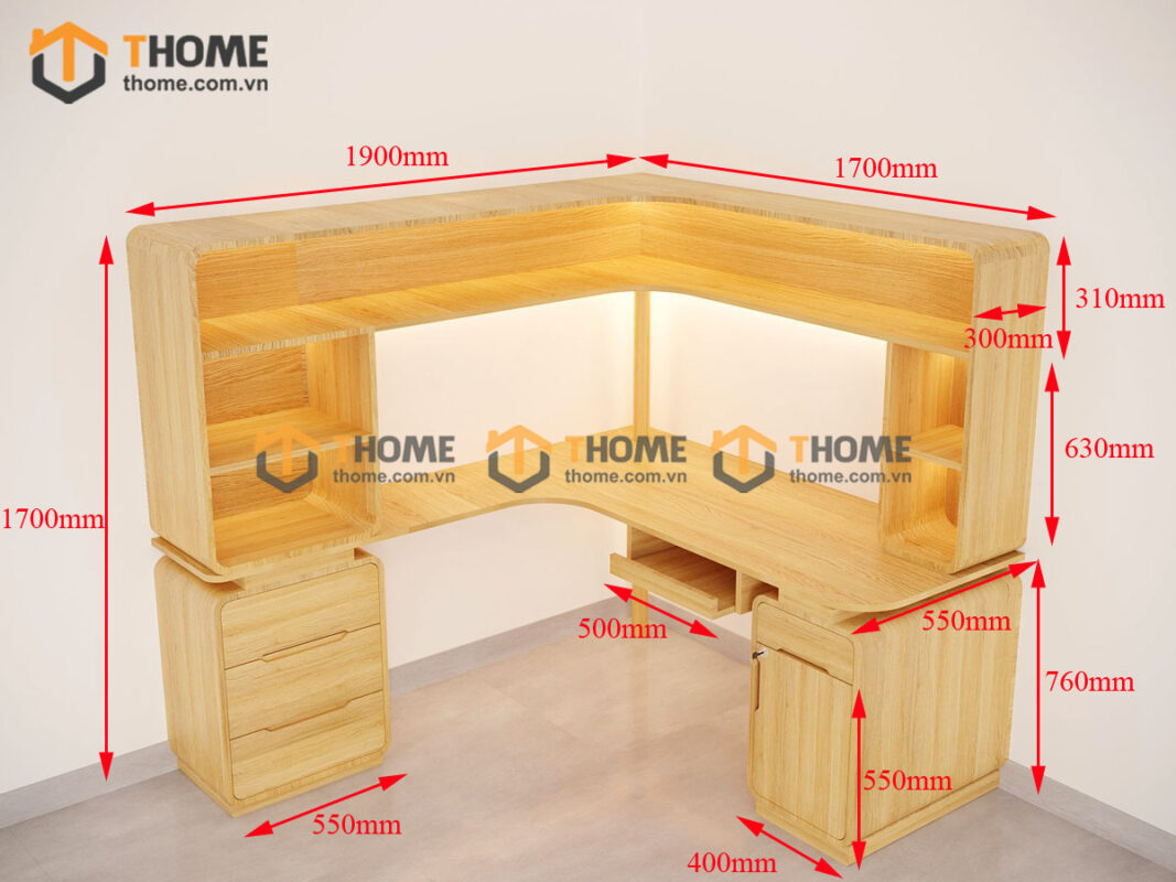 Bàn Làm Việc Gỗ Sồi Tự Nhiên Nova Kết Hợp Kệ Sách BLV2T-04SN