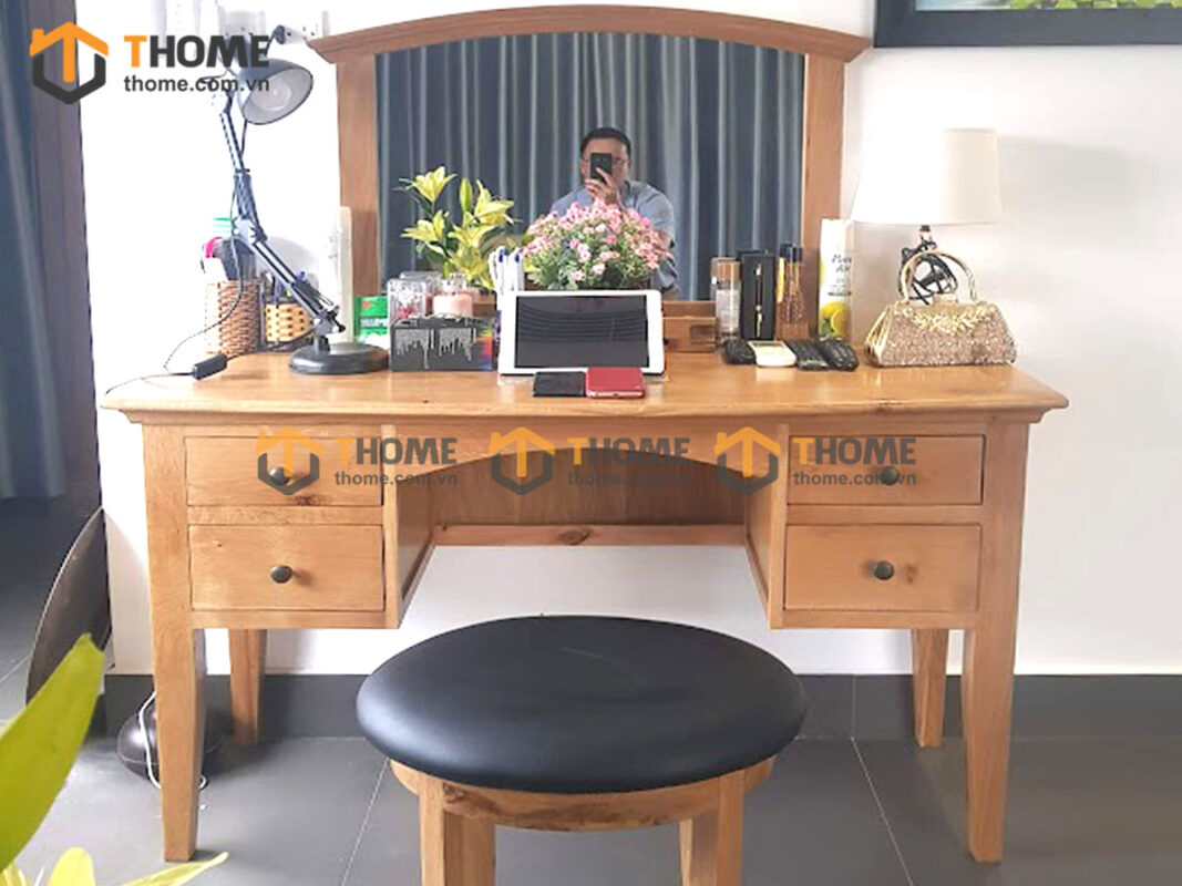 Bàn trang điểm gỗ sồi tự nhiên 4 hộc kéo Como BTD-12SM