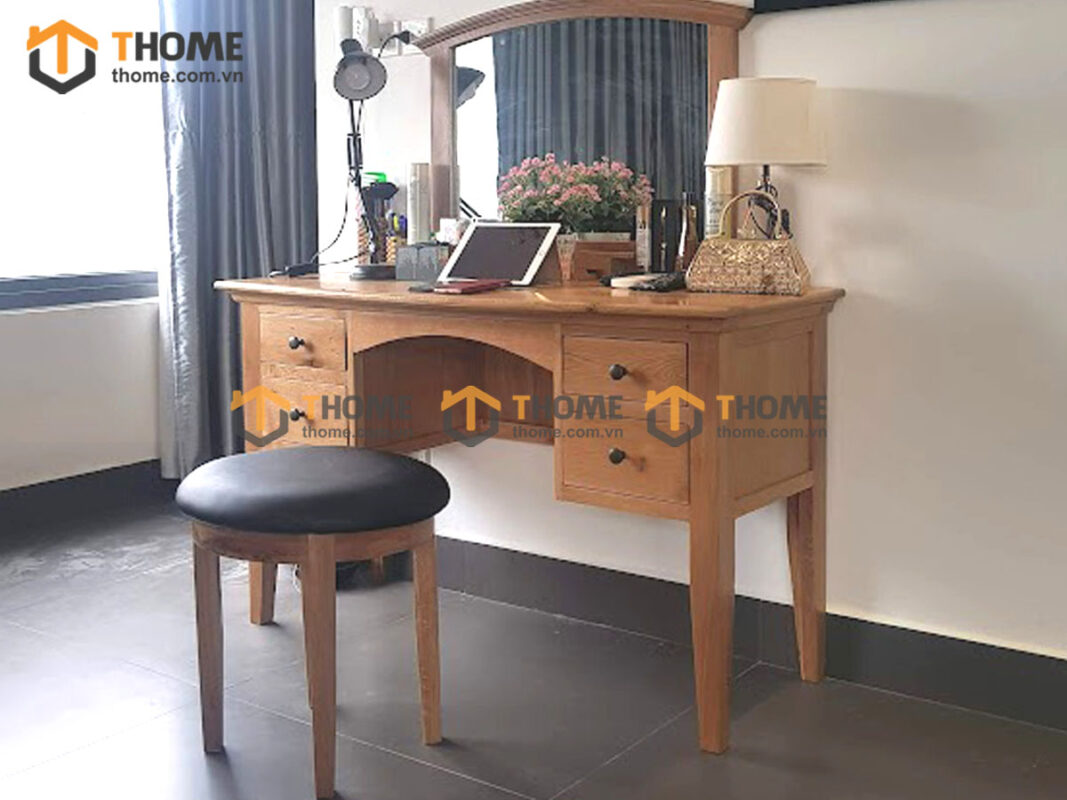 Bàn trang điểm gỗ sồi tự nhiên 4 hộc kéo Como BTD-12SM