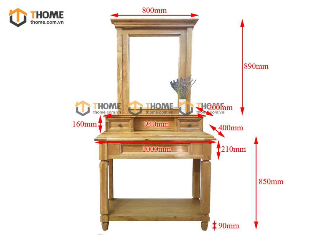 Bàn Trang Điểm Gỗ Sồi Tự Nhiên Đứng BTD-16SM