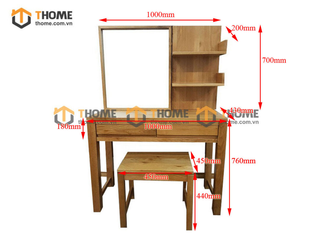 Bàn Trang Điểm Gỗ Sồi Tự Nhiên Liên Hợp Kiểu 01 BTD-09SM