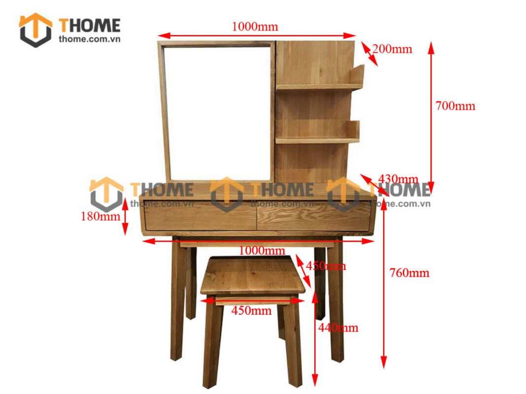 Bàn Trang Điểm Gỗ Sồi Tự Nhiên Liên Hợp Kiểu 03 BTD-11SM