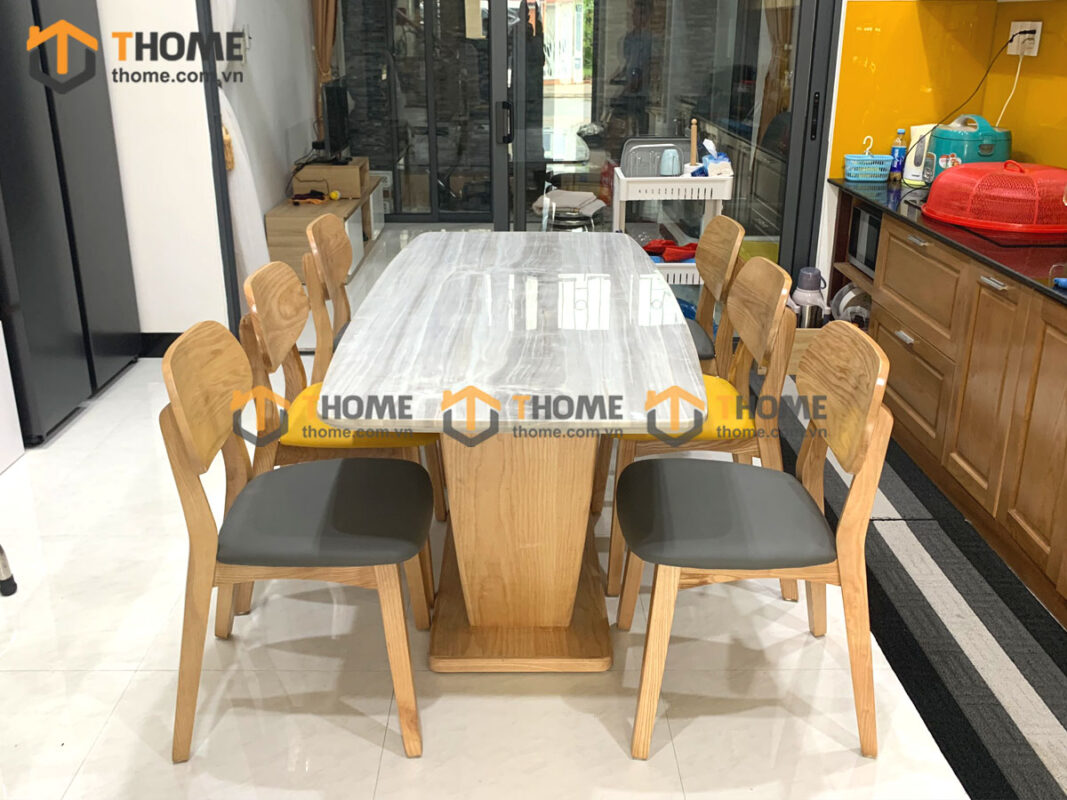 Ghế ăn gỗ sồi tự nhiên mặt nệm tai voi mặt nệm GHEMN-17SN