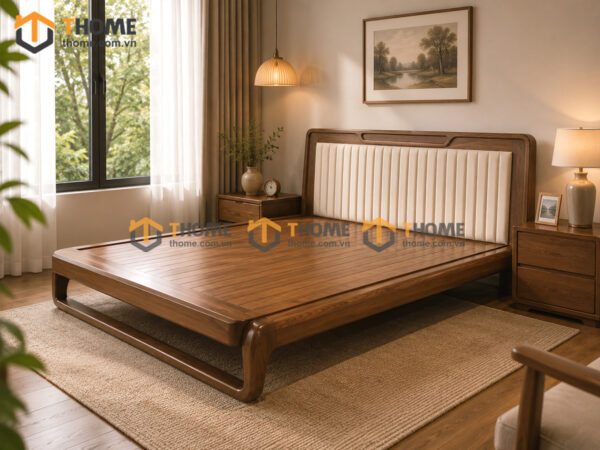 Giường Ngủ Chân Đùi Gà Gỗ Sồi Tự Nhiên Đầu Nệm GNĐN-16SN