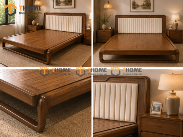 Giường Ngủ Chân Đùi Gà Gỗ Sồi Tự Nhiên Đầu Nệm GNĐN-16SN