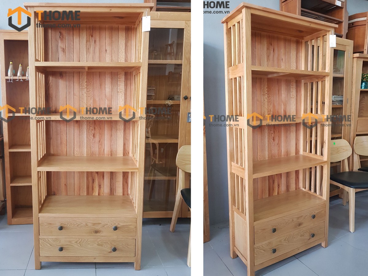 Kệ sách gỗ sồi tự nhiên 2 hộc kéo Ashmore KS-14SM