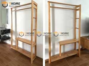 Kệ treo quần áo gỗ sồi tự nhiên 2 tầng màu tự nhiên TAT-01SN