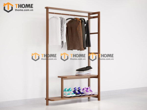 Kệ treo quần áo gỗ sồi tự nhiên 2 tầng màu óc chó TAT-02SN
