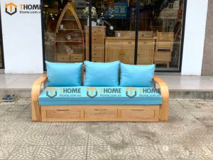 Sofa giường gỗ sồi tự nhiên răng cưa 2.15m màu tự nhiên SFB-01SN