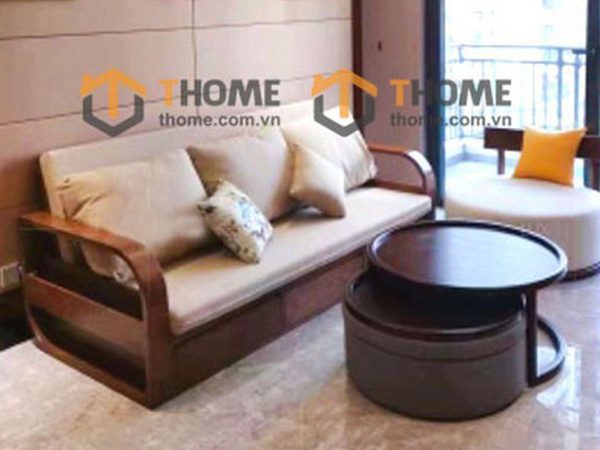 Sofa giường gỗ sồi tự nhiên răng cưa 2.15m màu óc chó SFB-02SN