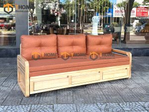 Sofa giường gỗ sồi tự nhiên răng cưa tay nhỏ màu tự nhiên SFB-03SN
