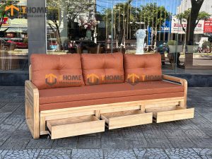Sofa giường gỗ sồi tự nhiên răng cưa tay nhỏ màu tự nhiên SFB-03SN