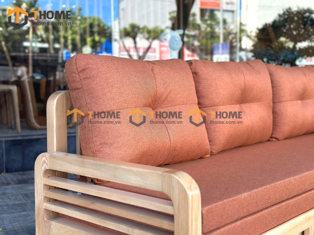 Sofa giường gỗ sồi tự nhiên răng cưa tay nhỏ màu tự nhiên SFB-03SN