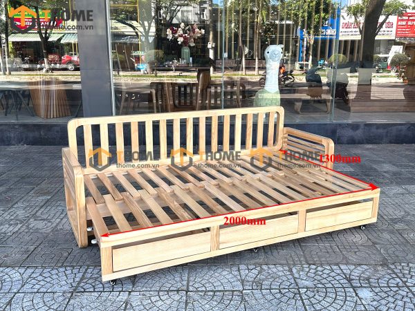 Sofa giường gỗ sồi tự nhiên răng cưa tay nhỏ màu tự nhiên SFB-03SN