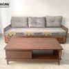 Sofa giường gỗ sồi tự nhiên răng cưa tay nhỏ màu óc chó SFB-04SN