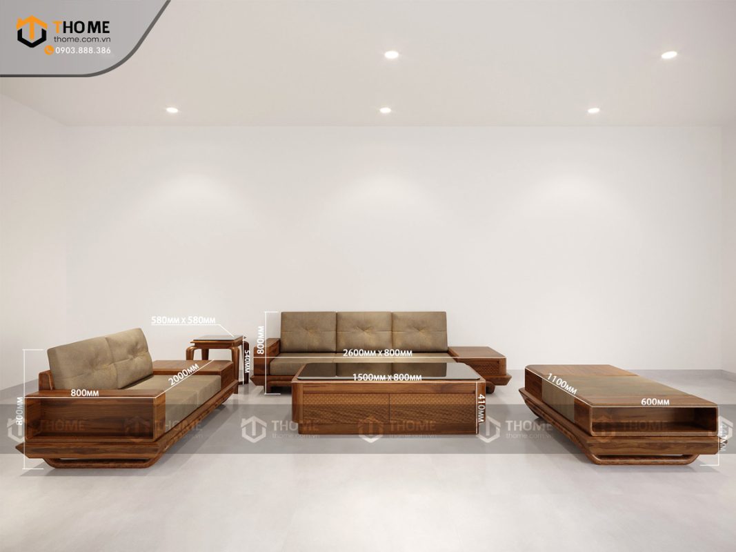 Sofa Hamilton đối chân chéo màu óc chó SFĐ-14SN