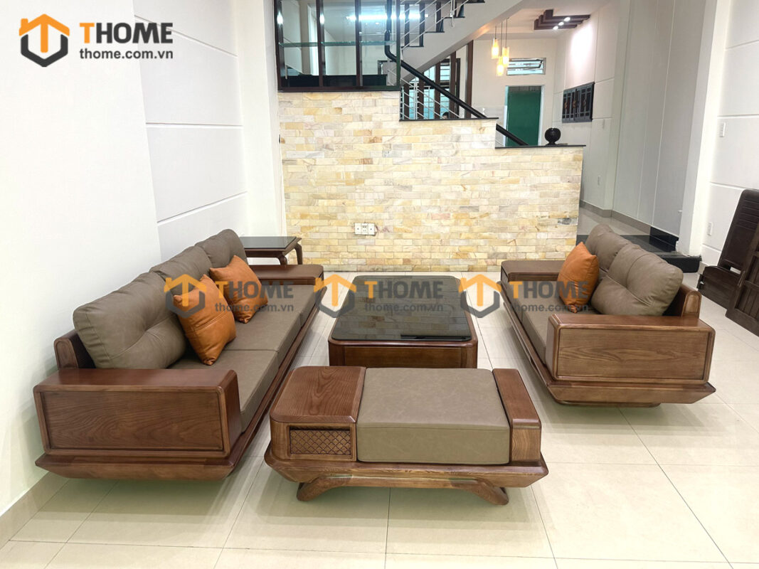 Sofa Đối Hamilton Gỗ Sồi Tự Nhiên Chân Chéo Màu Óc Chó SFĐ-14SN