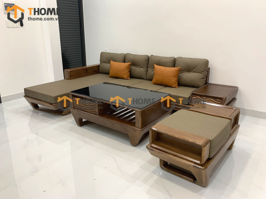 Sofa Venco Gỗ Sồi Tự Nhiên Chân Vặn Màu Óc Chó SFĐ-18SN