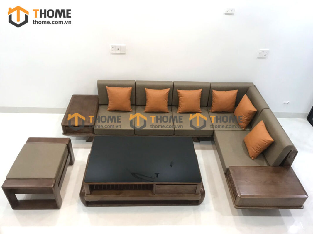 Sofa DW Gỗ Sồi Tự Nhiên Chân Vuông Màu Óc Chó SFĐ-20SN