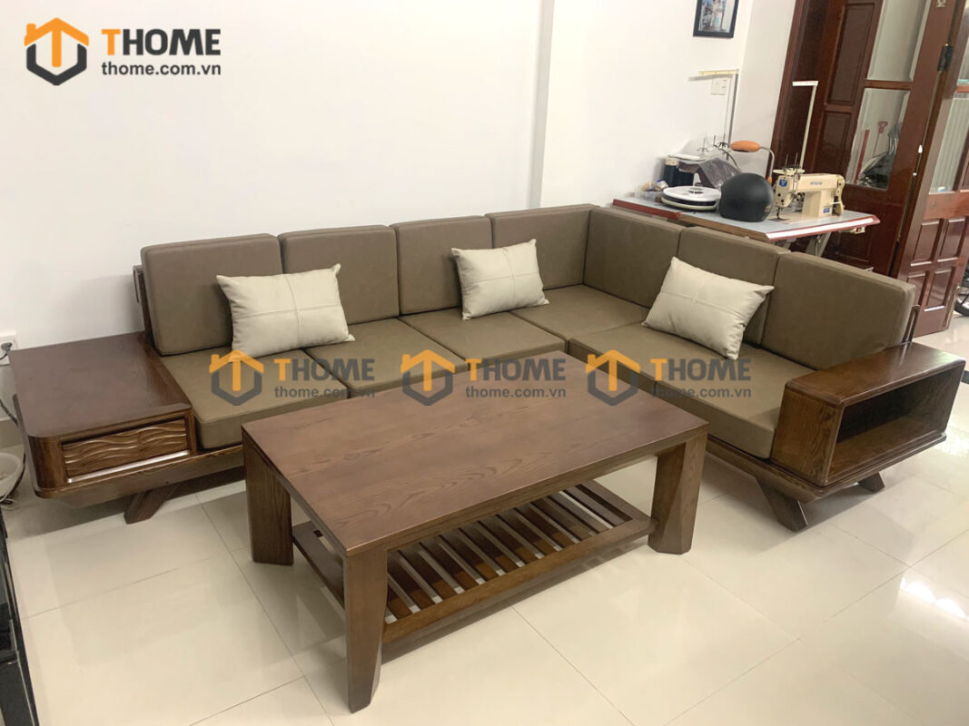 Sofa DW Gỗ Sồi Tự Nhiên Chân Vuông Màu Óc Chó SFĐ-20SN