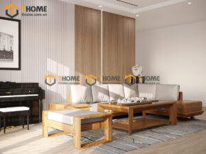 Sofa DW Gỗ Sồi Tự Nhiên Chân Vuông Màu Óc Chó SFĐ-20SN