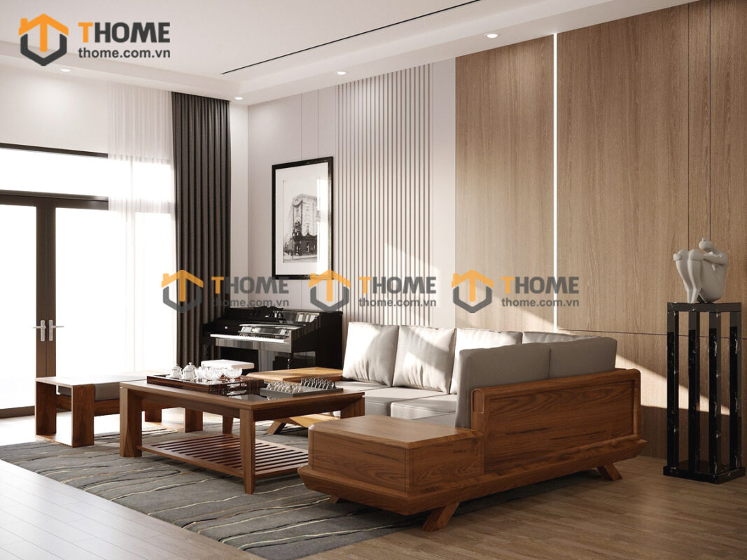 Sofa DW Gỗ Sồi Tự Nhiên Chân Vuông Màu Óc Chó SFĐ-20SN