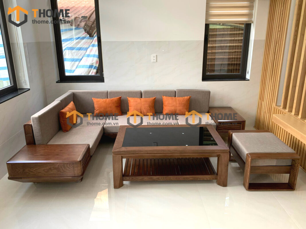 Sofa DW Gỗ Sồi Tự Nhiên Chân Vuông Màu Óc Chó SFĐ-20SN