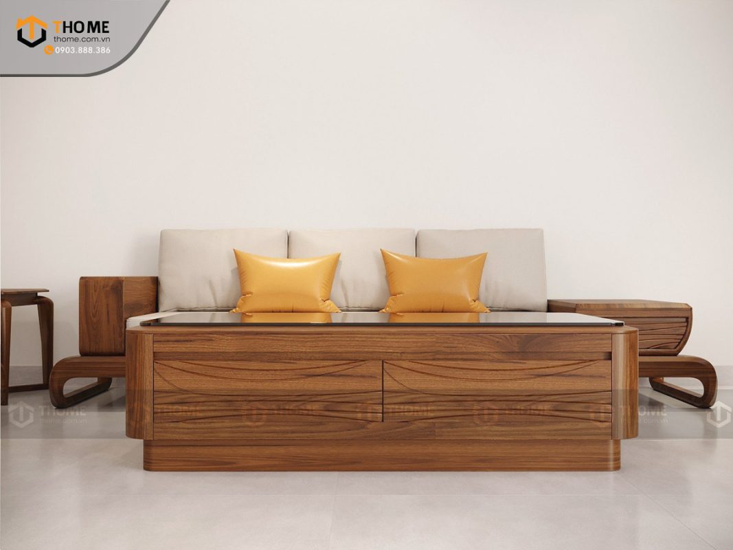 Sofa gỗ sồi tự nhiên Michael Kors đối chân xoắn màu óc chó