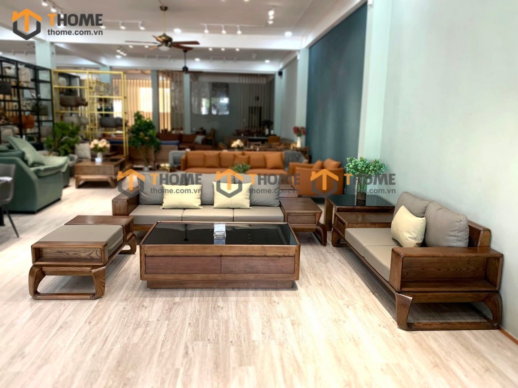 Sofa gỗ sồi tự nhiên Michael Kors đối chân xoắn màu óc chó