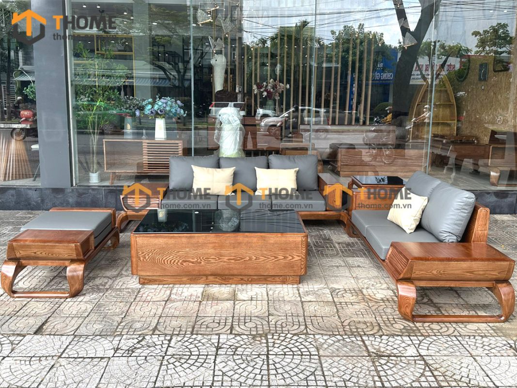 Sofa gỗ sồi tự nhiên Michael Kors đối chân xoắn màu óc chó