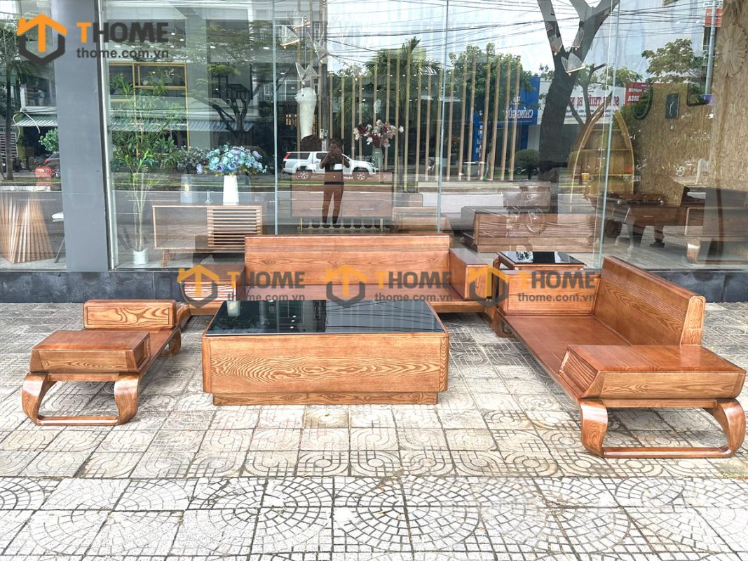 Sofa gỗ sồi tự nhiên Michael Kors đối chân xoắn màu óc chó