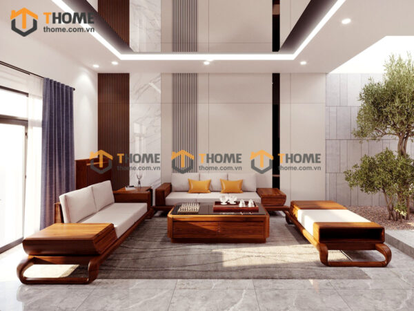 Sofa Gỗ Sồi Tự Nhiên Michael Kors Chân Xoắn Màu Óc Chó SFĐ-02SN