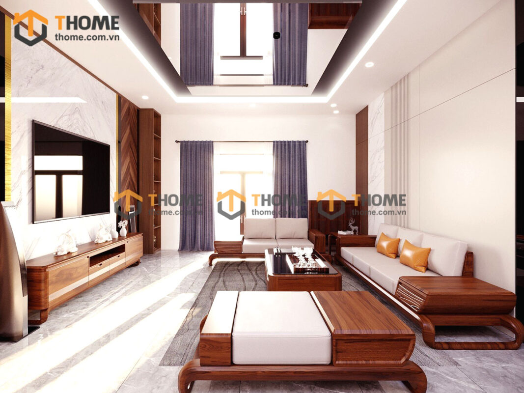 Sofa Gỗ Sồi Tự Nhiên Michael Kors Chân Xoắn Màu Óc Chó SFĐ-02SN
