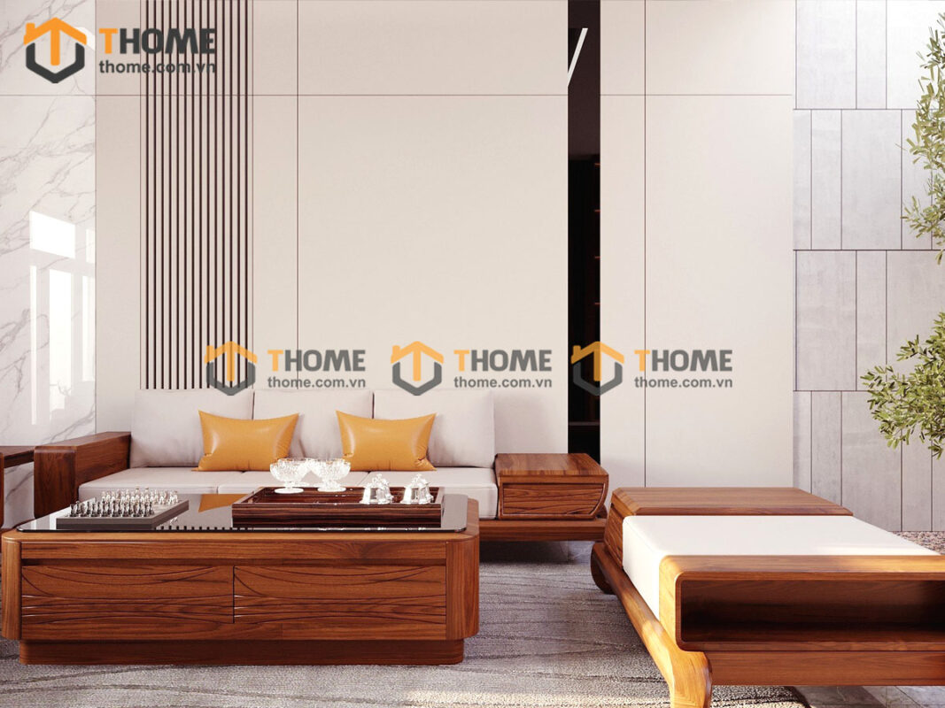 Sofa Gỗ Sồi Tự Nhiên Michael Kors Chân Xoắn Màu Óc Chó SFĐ-02SN