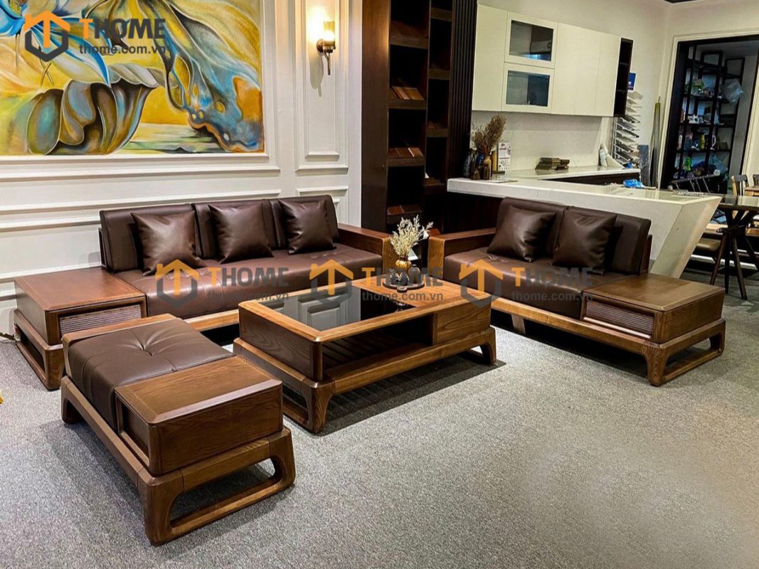 Sofa đối Bulova chân vuông màu óc chó SFĐ-04SN