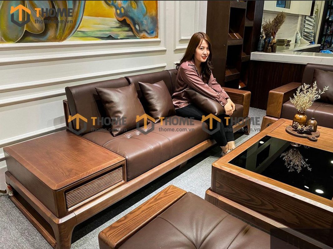 Sofa đối Bulova chân vuông màu óc chó SFĐ-04SN