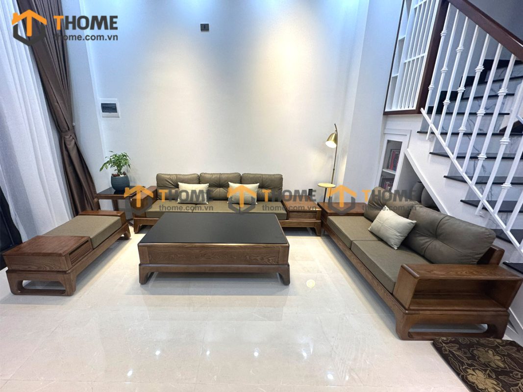Sofa đối Bulova chân vuông màu óc chó SFĐ-04SN