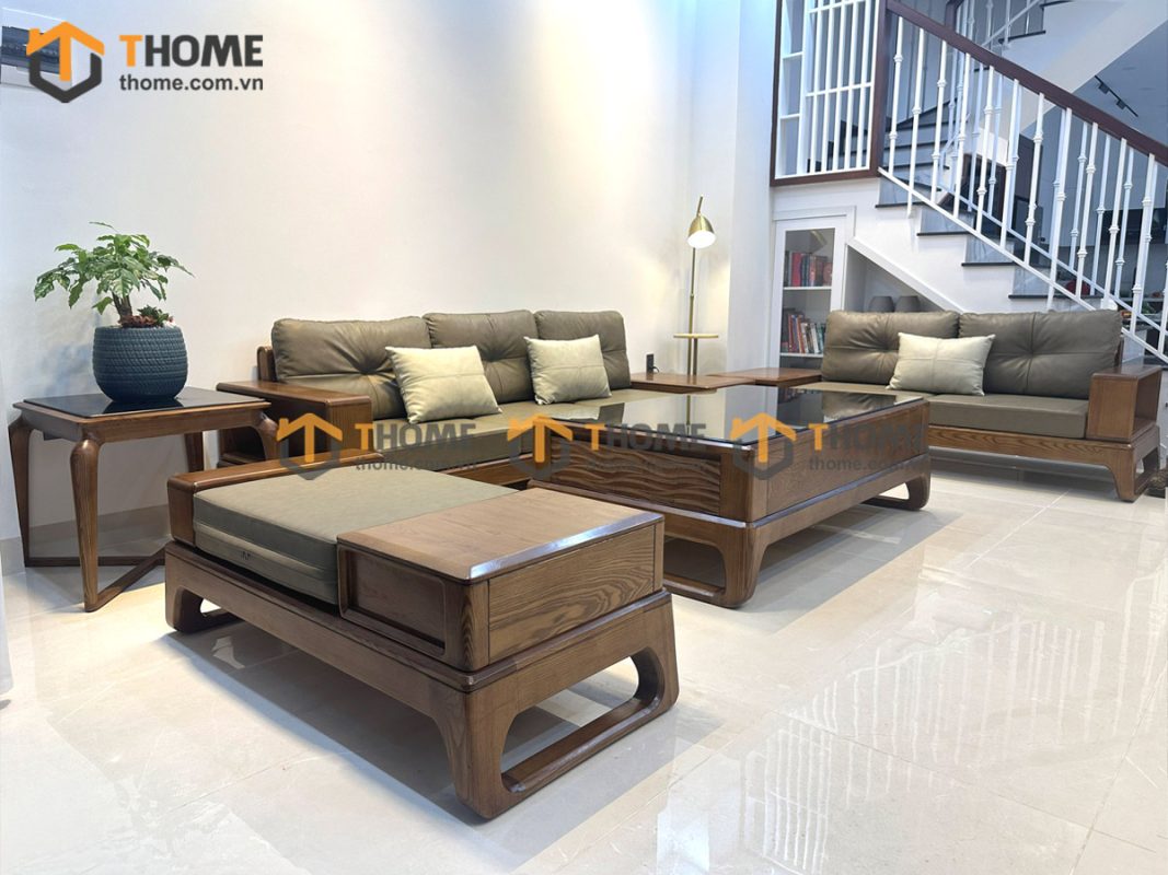 Sofa đối Bulova chân vuông màu óc chó SFĐ-04SN