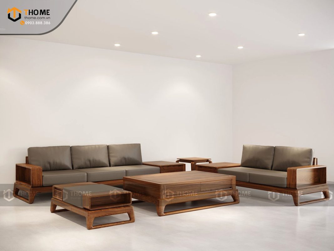Sofa đối Bulova chân vuông màu óc chó SFĐ-04SN